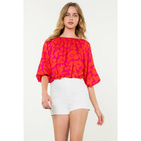Floral Balloon Sleeve Blouse - Red