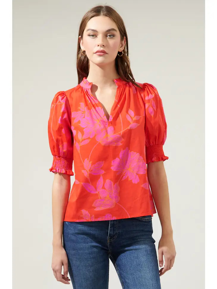 Millie Pink and Red Floral Blouse