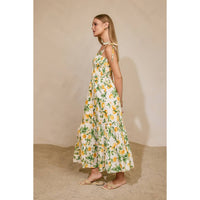 Lemon Tie Shoulder Tiered Dress