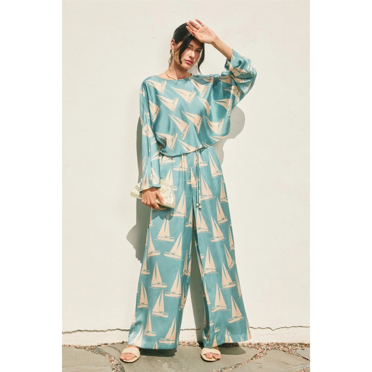Coastal Reverie Wide Leg Pants - Blue