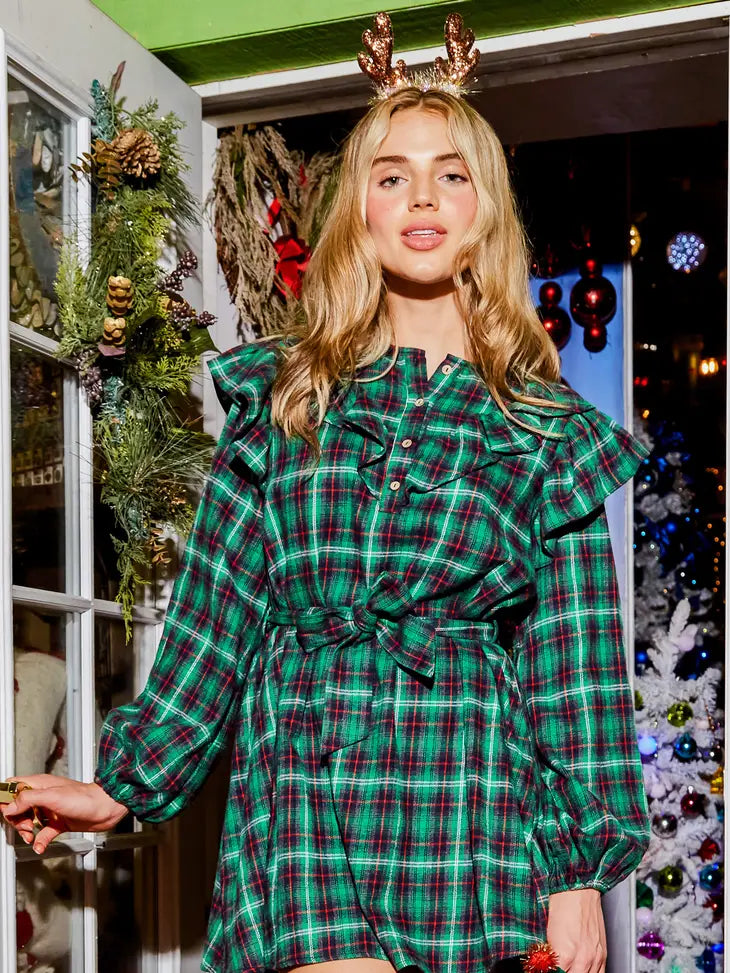 Plaid Ruffle Mini Dress