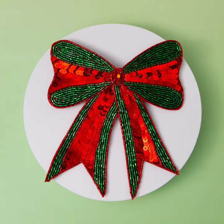Christmas Beaded Bow Barrette