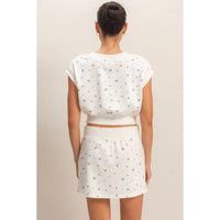 Floral Mini Skirt - White/Blue