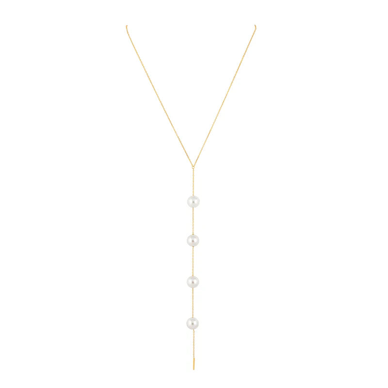 Cindy Pearl Lariat Necklace - Gold