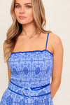 Belted Woven Maxi Dress - Blue