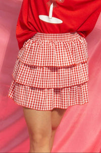 Gingham Ruffle Skort - Red