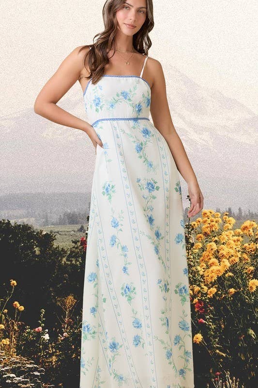 Floral Maxi Sundress - Blue/White
