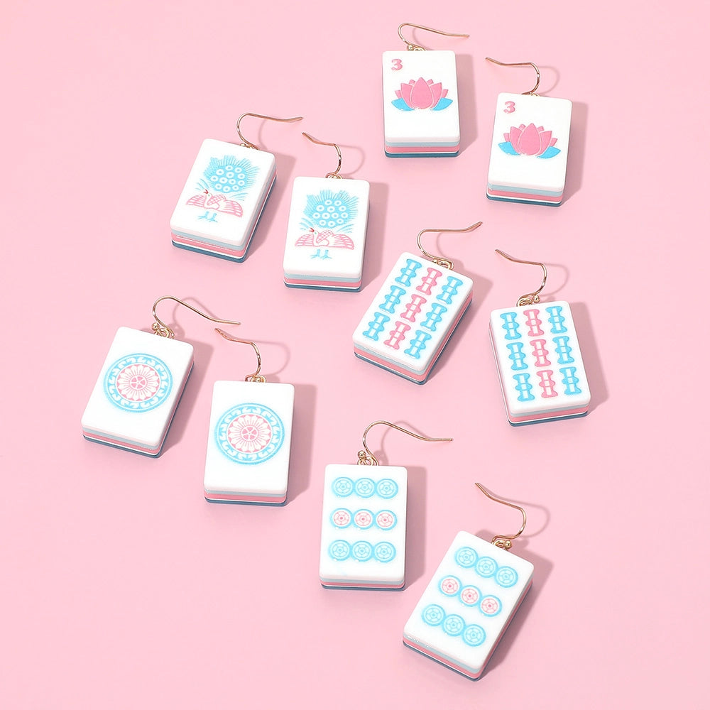 Mahjong Tile Earrings - Blue
