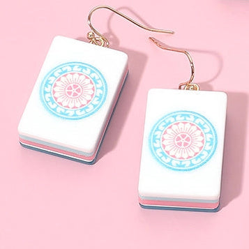 Mahjong Tile Earrings - Blue