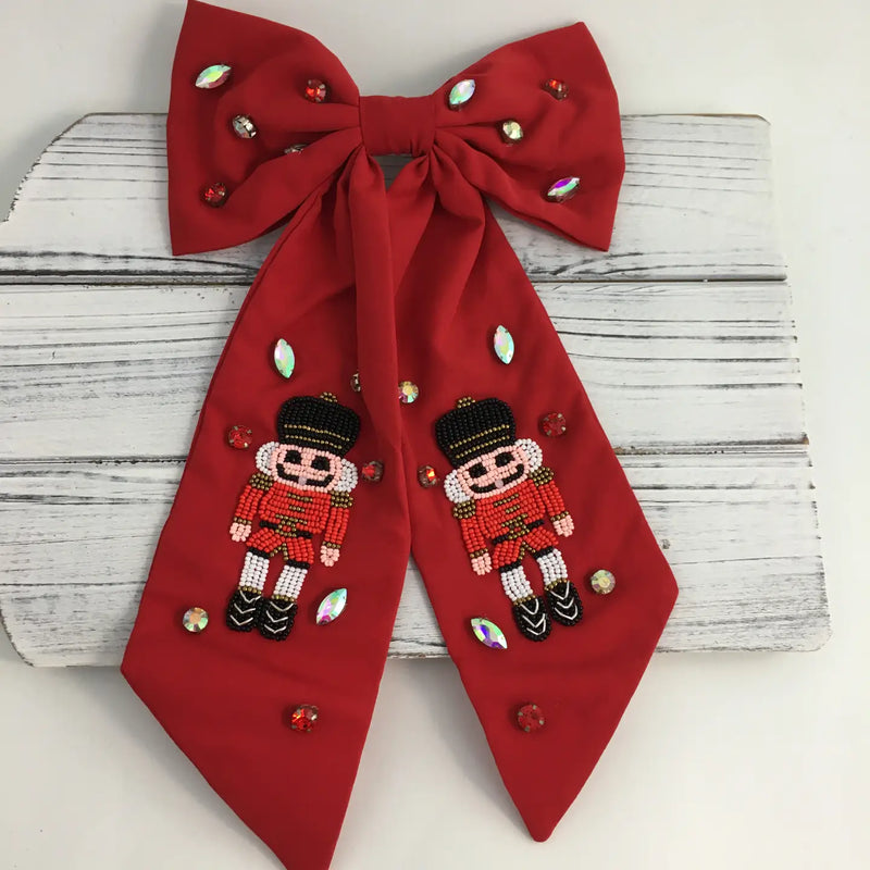 Nutcracker Beaded Hair Bow - Red