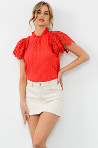 Eyelet Sleeve Blouse - Coral