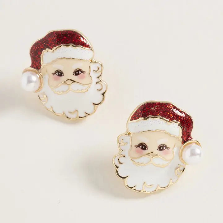 Santa Pearl Studded Earrings - Red