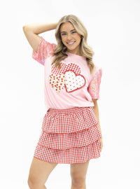 Heart Patches Sequin Sleeve Top