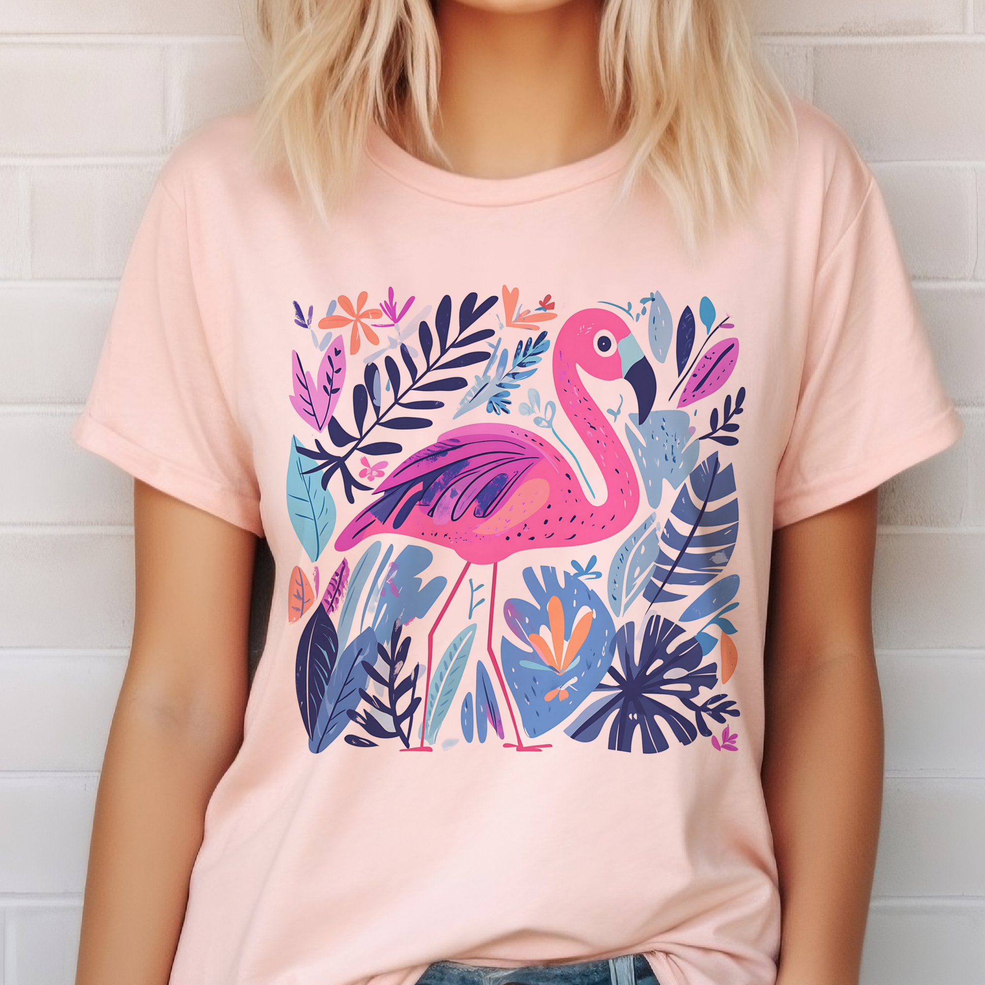 Flamingo Tropics Graphic Tee - Peach