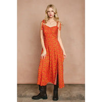 Floral Sweetheart Midi Dress - Orange