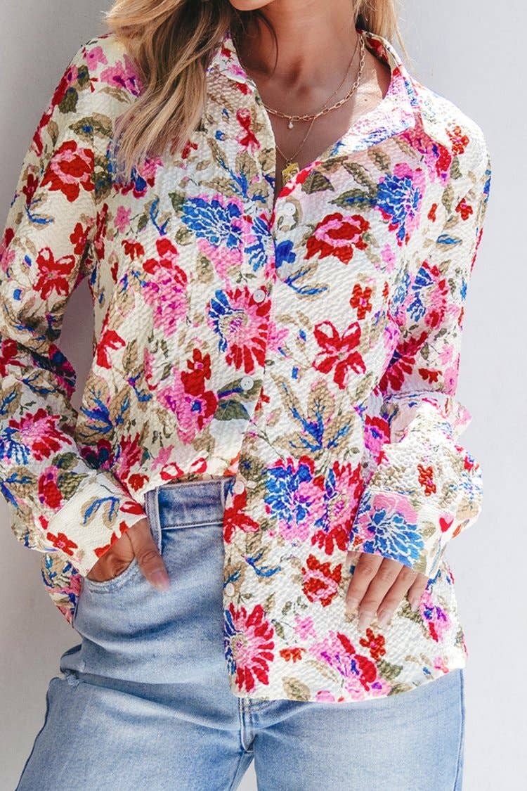 Floral Turn Down Collar Shirt