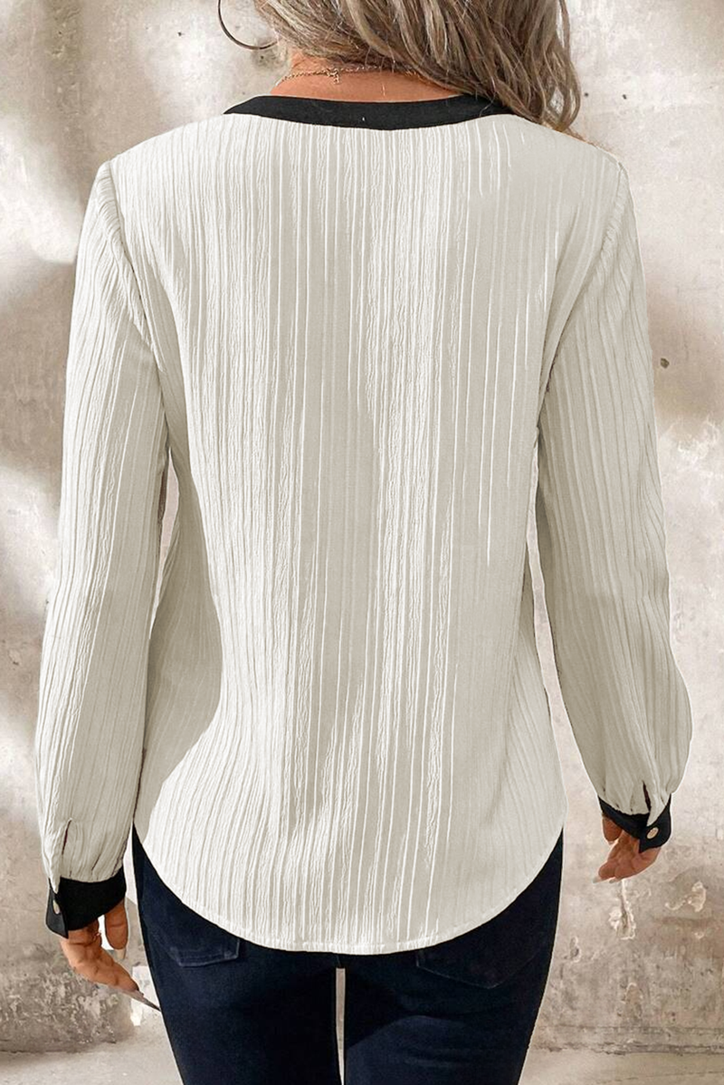 Textured V-Neck Blouse - White