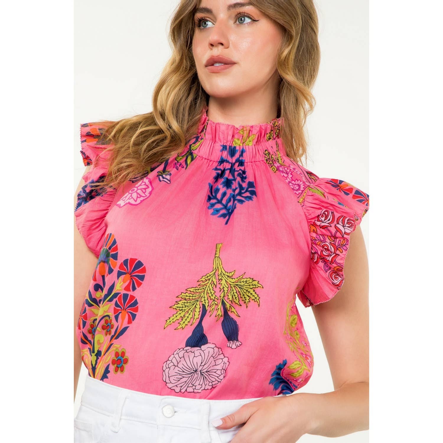 Flutter Sleeve Floral Top - Pink