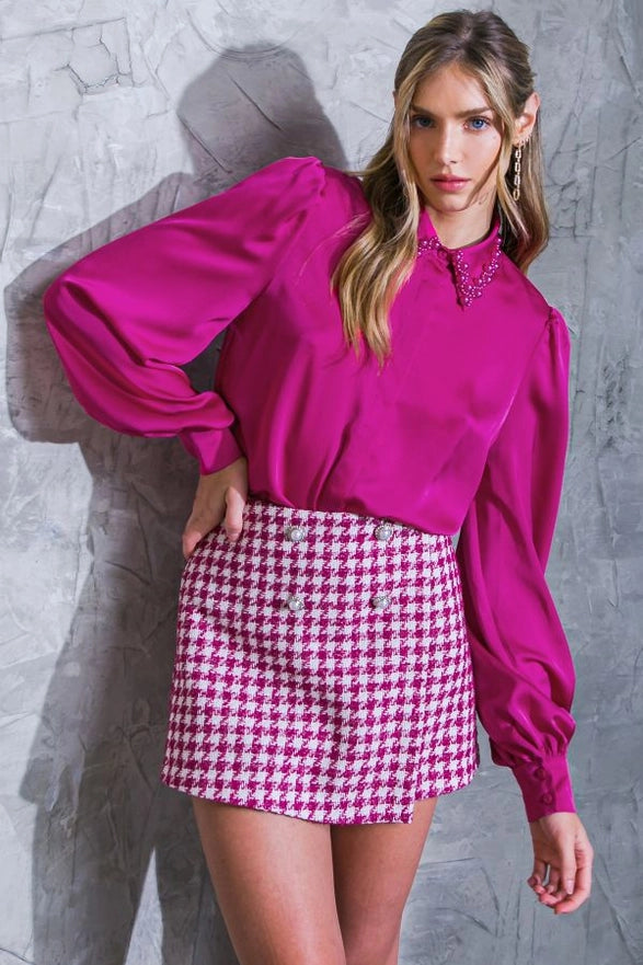 Satin Puff Sleeve Blouse