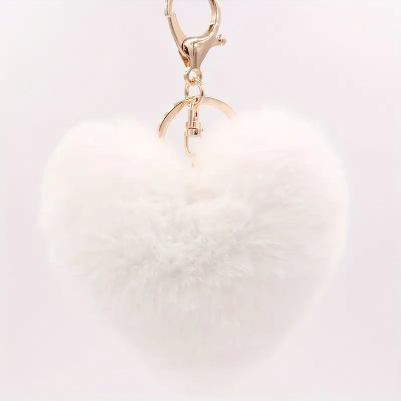 Valentine Plush Heart Keychain - White