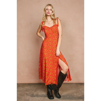 Floral Sweetheart Midi Dress - Orange