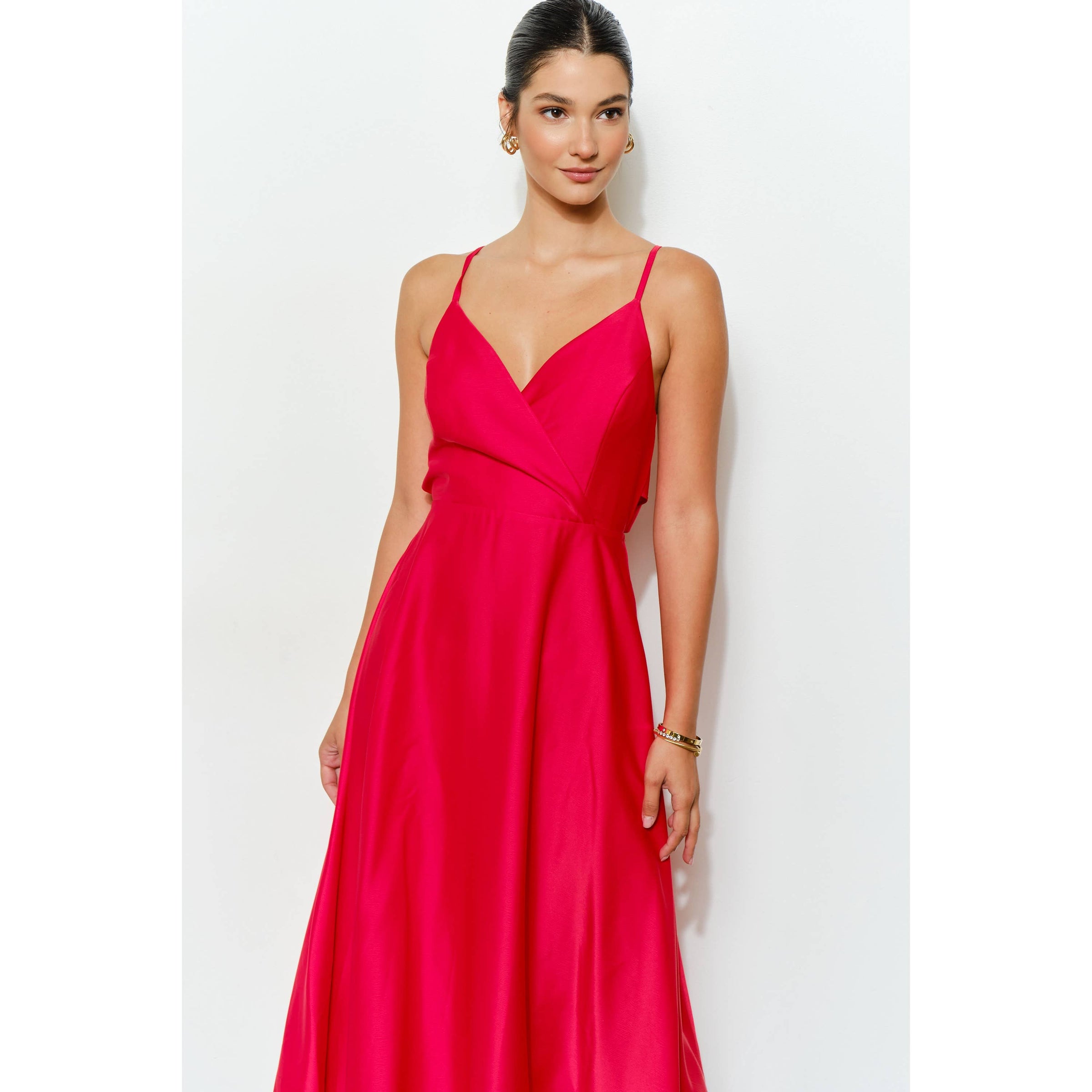Elaine Satin Midi Dress - Red
