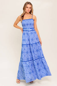Belted Woven Maxi Dress - Blue
