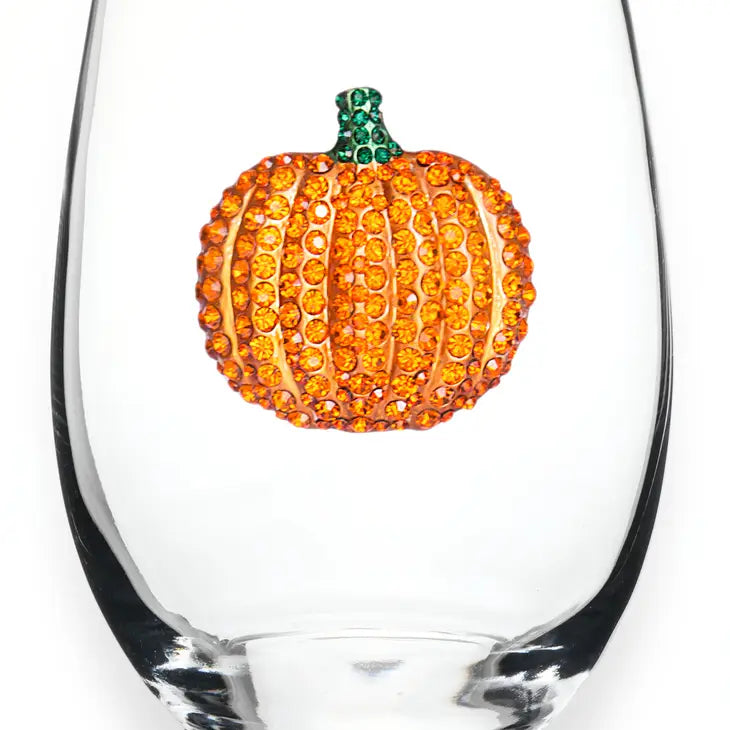 Jeweled Stemless Wine Glass -Pumpkin