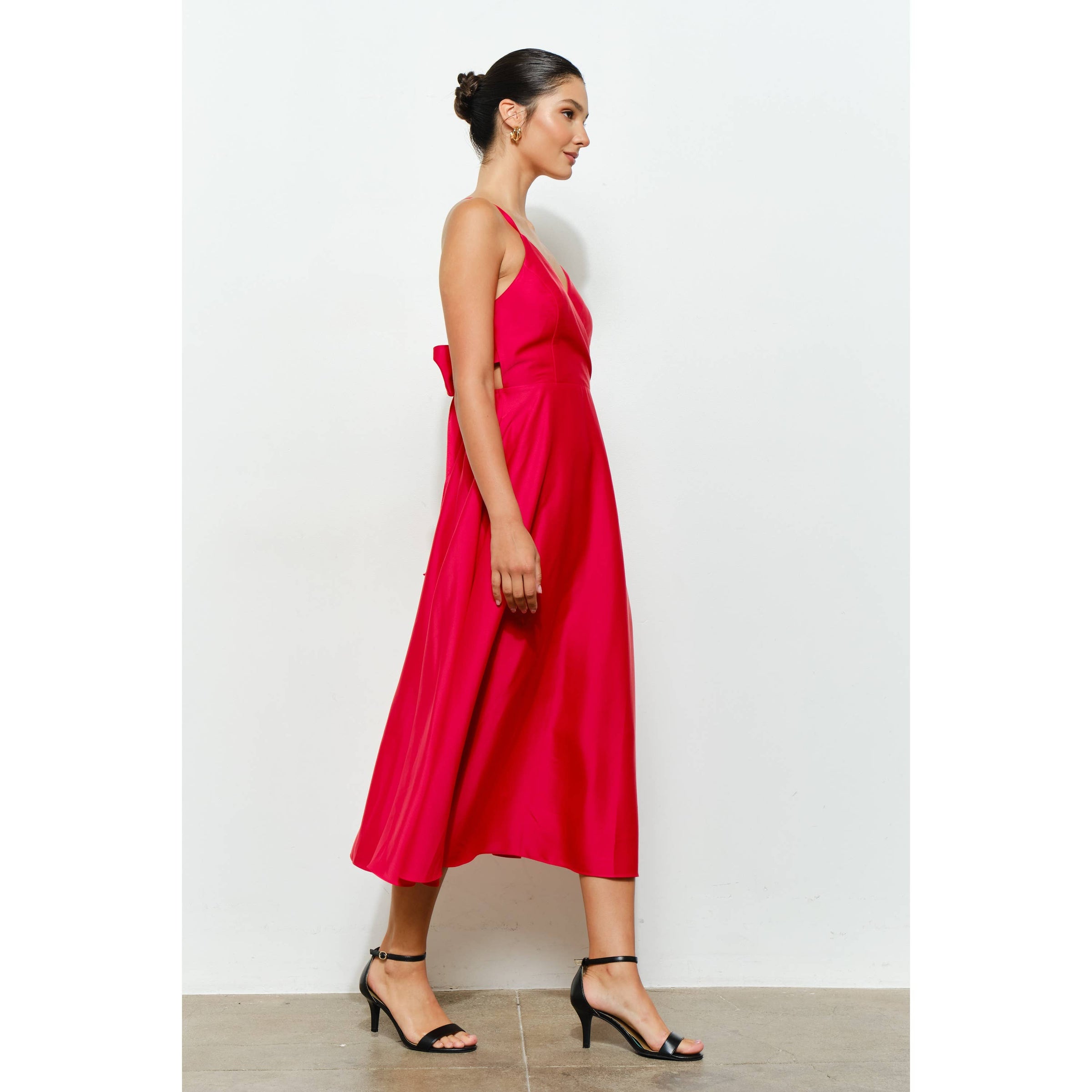 Elaine Satin Midi Dress - Red