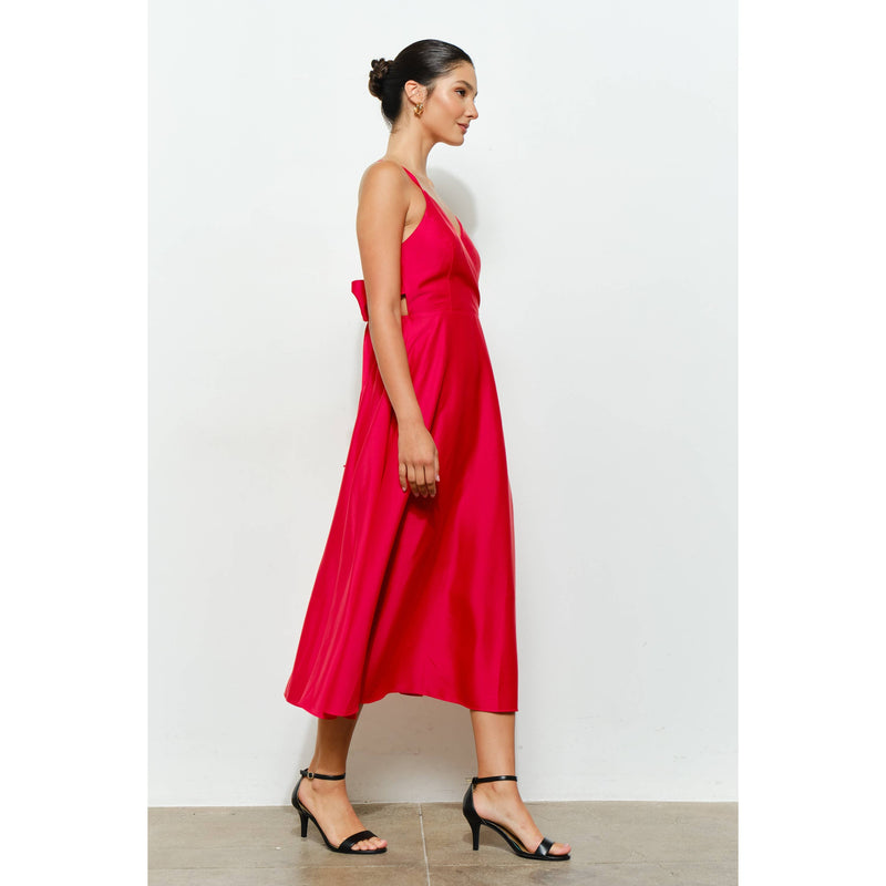 Elaine Satin Midi Dress - Red