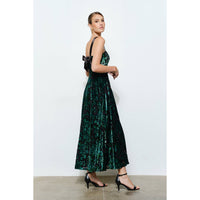 Velvet Floral Maxi Dress - Green