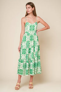 Woven Printed Midi Dress - Ivory/Green