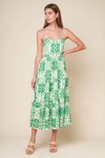 Woven Printed Midi Dress - Ivory/Green