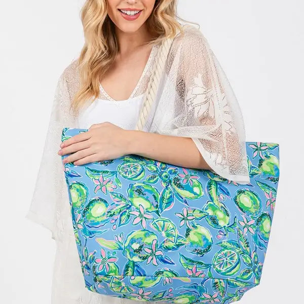 Lime Beach Tote - Blue