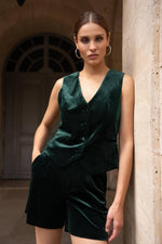 Natasha Velvet Tailored Vest - Green