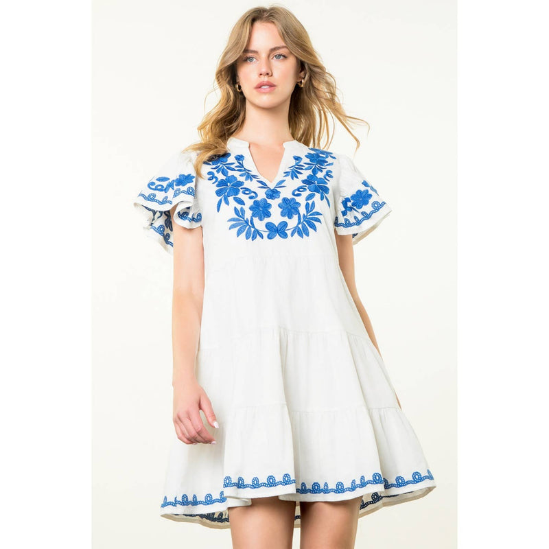 Santorini Tiered Embroidered Dress