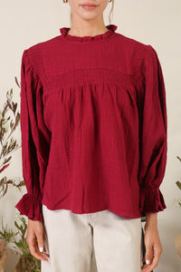 Burgundy Maroon Smocked Top