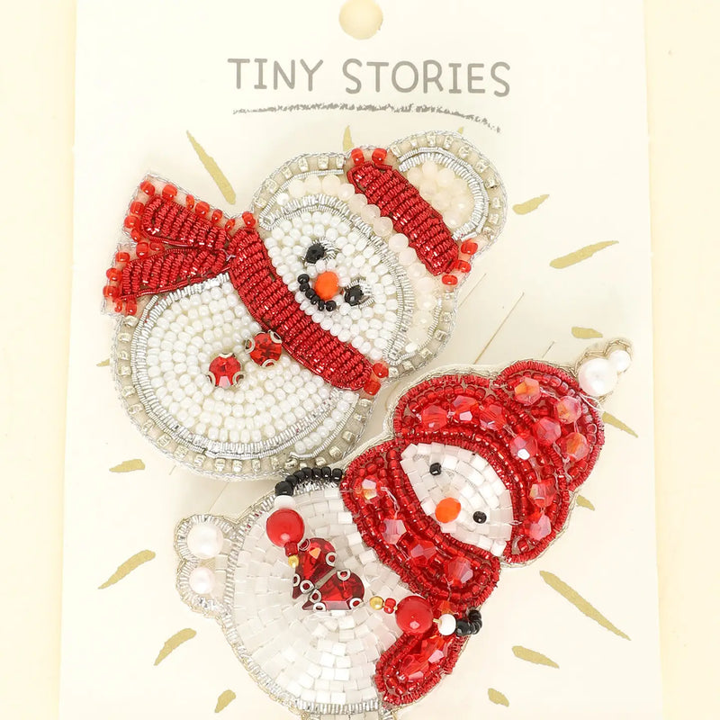 Snowmen Beaded Brooch Pin Set