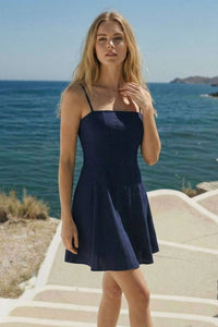 Linen Mini Dress - Navy