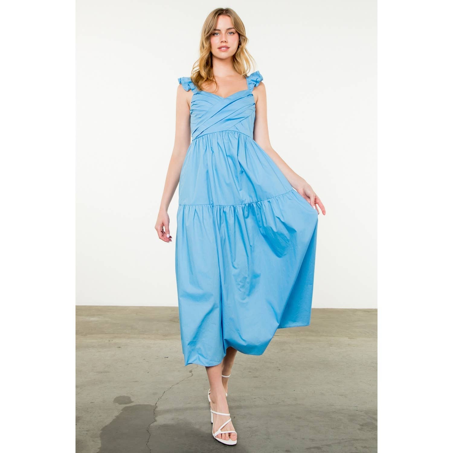 Tiered Poplin Maxi Dress - Blue
