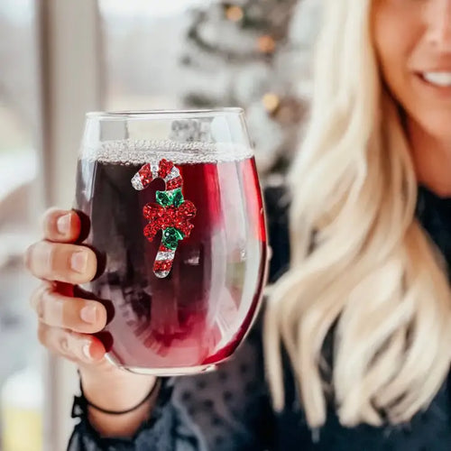 Jeweled Stemless Wine Glass - Candy Cane