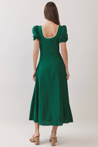 Puff Sleeve Midi Dress - Green
