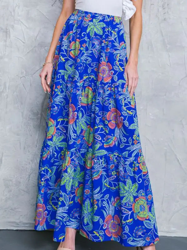 Floral Maxi Skirt - Blue