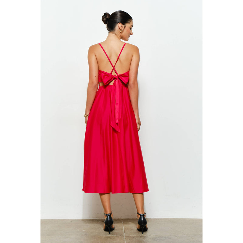 Elaine Satin Midi Dress - Red