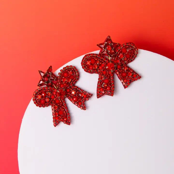 Bow Beaded Earrings - Red