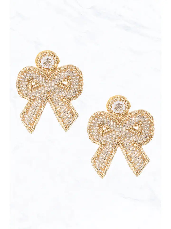 Bow Beaded Earrings - Gold