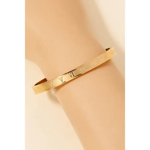 Roman Numeral Bangle Bracelet - Gold 6MM