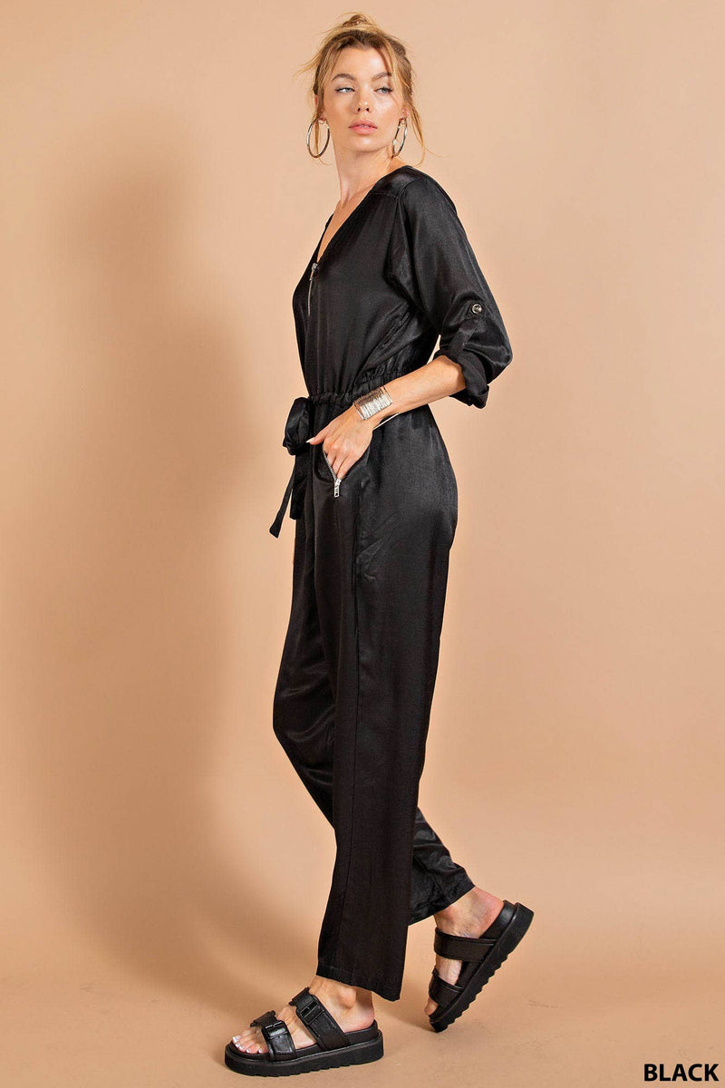 Emily Satin Jumpsuit - Black