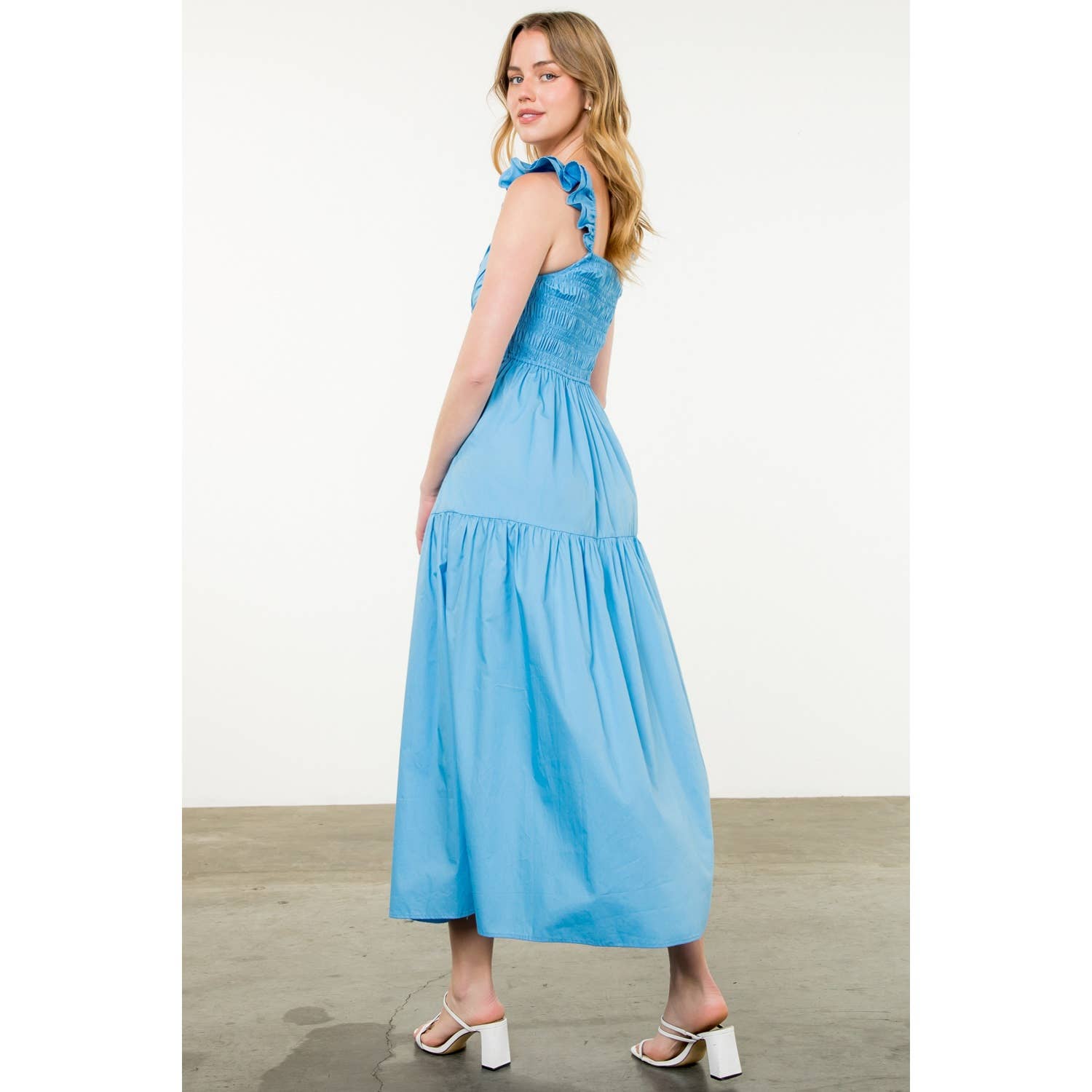 Tiered Poplin Maxi Dress - Blue