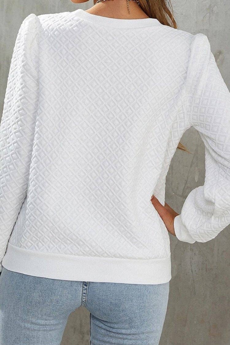 Textured Puff Sleeve Top - White